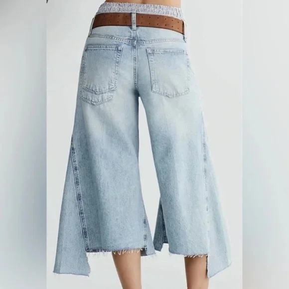 $148 NEW Free People We The Free Ripple Wide-Leg Pieced Crop Jeans Size 24 L
